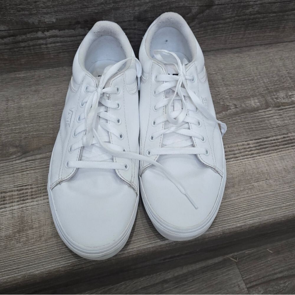 VANS White leather skate shoe tennis shoe  men's size 10 - Picture 2 of 6